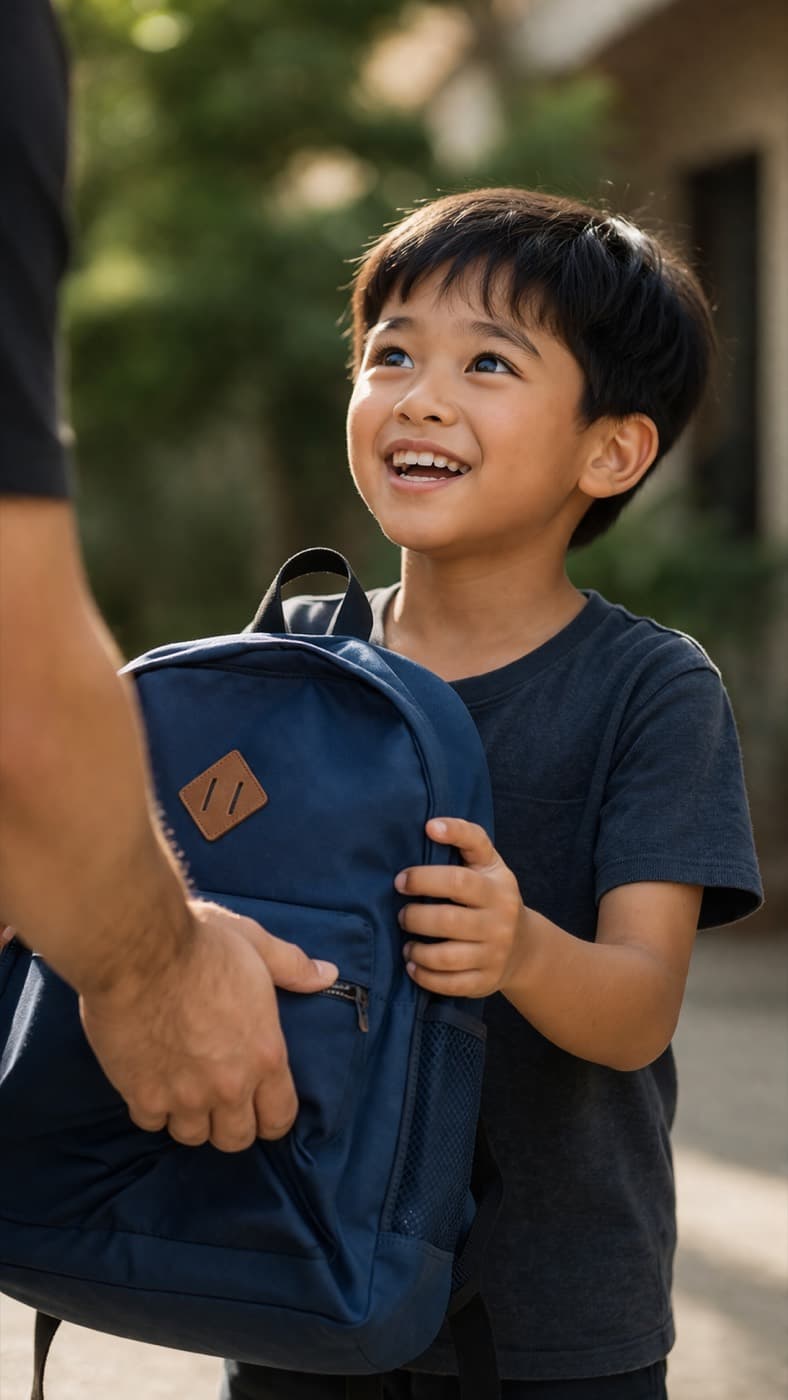 Child with backpack representing hope and support